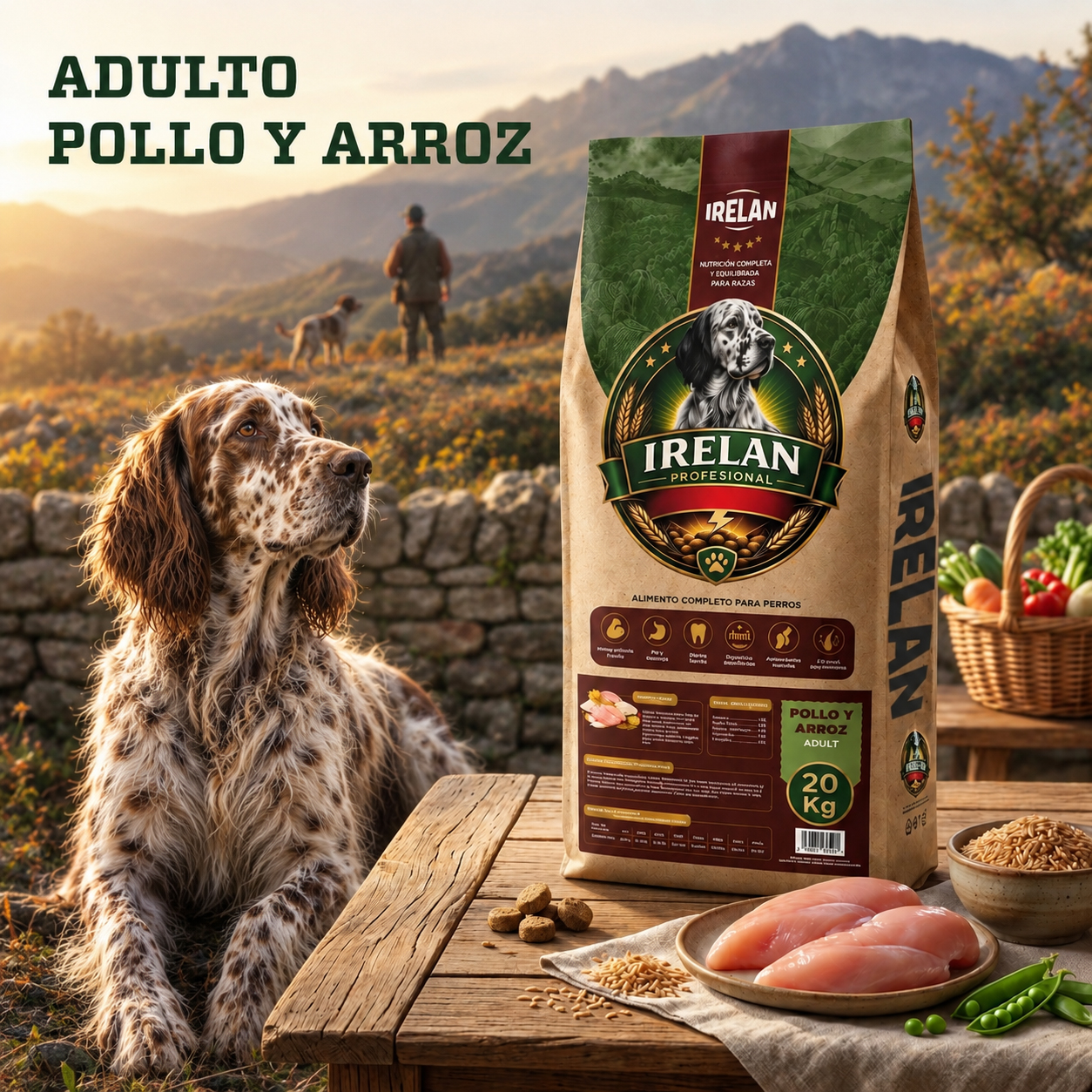 Pienso profesional Irelan Pollo y Arroz, fórmula de mantenimiento